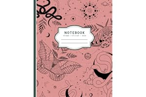 NOTEBOOK: Witchy Moth, Moon & Snake Design // Pink, black & green: Ruled notebook perfect for your witchy aesthetic