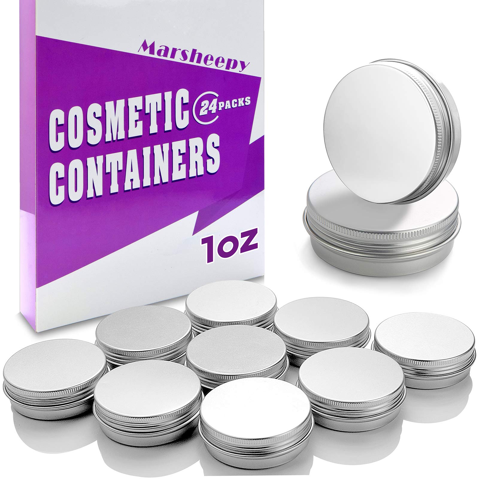 Photo 1 of Marsheepy 30 ml?1 oz? 24 Pack Silver Aluminum Round Lip Balm Tin Storage Jar Containers with Screw Cap for Lip Balm, Cosmetic, Candles