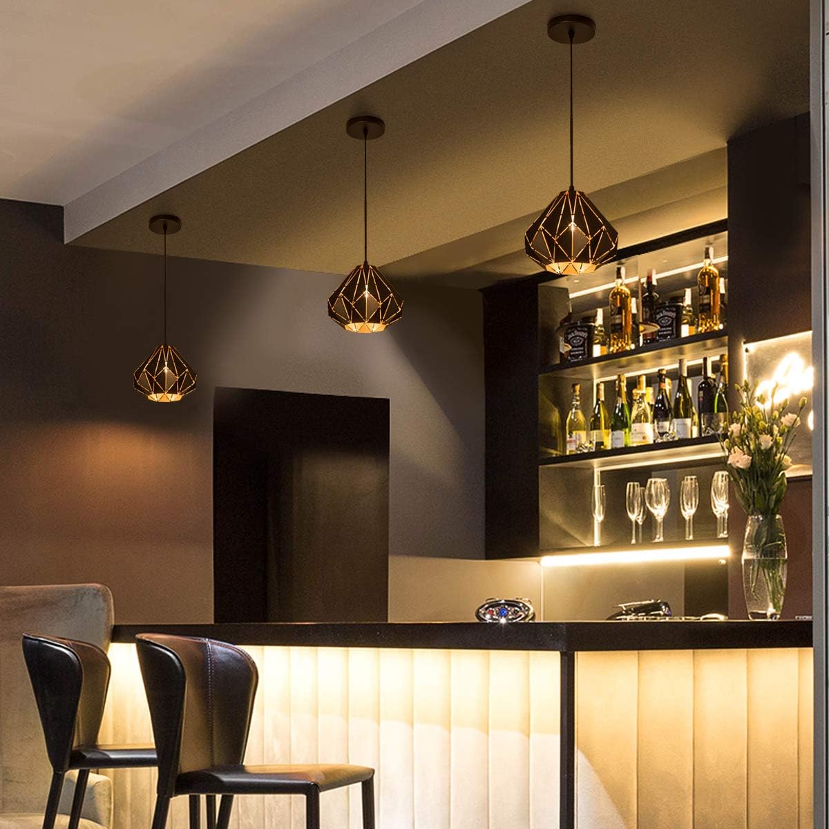 SAISHUO Geometric Pendant Light, Retro Loft Style Design, Mini Black Pendant Lighting Fixture, Hanging Ceiling Lamp, Chandelier for Kitchen Island, Bar, Hallway, Living Room, Dining Room - - 
