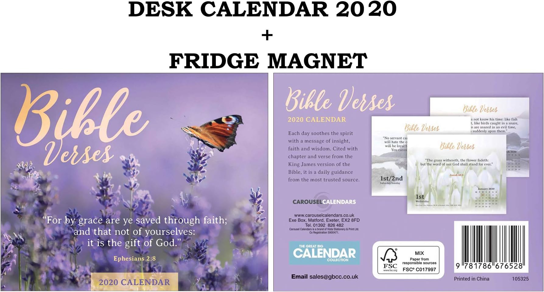 Bible Verses Official Day to Day Desk Calendar 2020 + Metal Machine Fridge Magnet
