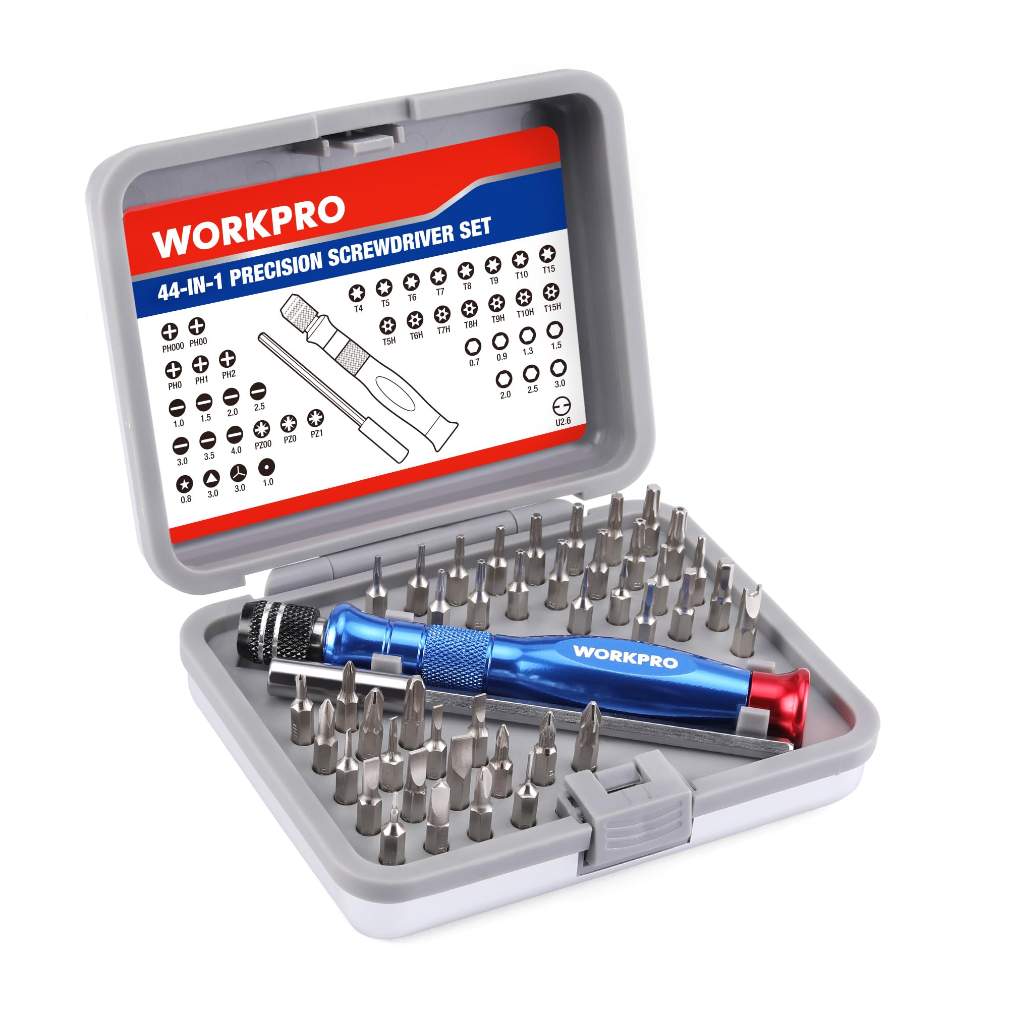 WORKPRO Precision Screwdriver Sets, 44-in-1 Multi-Bit Manual Screwdriver Set, Mini Hand Screwdriver with 42 pcs S2-Steel Bits，Small Pen Style Screwdriver for Eyeglass, Watch, Laptop, Phone
