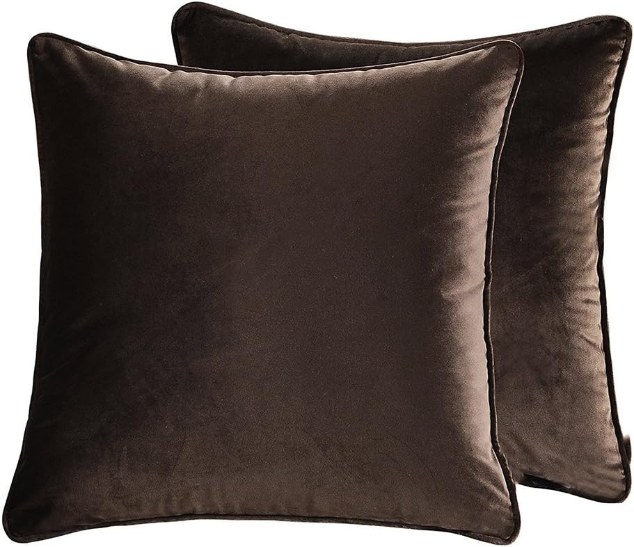 Yange Decorative Throw Pillow Cases,2-Pack Solid 18''x18'' Cushion Covers,Luxury Soft (Brown)