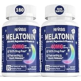 Melatonin 40 mg for Adults - Fast Dissolve & Chewable Sublingual Sleep Supplement - Extra Strength Melatonin with Vitamin D3 & MSM, Selenium for Health Rest Cycle, Deep Zzzs, Sugar-Free, 180 Servings