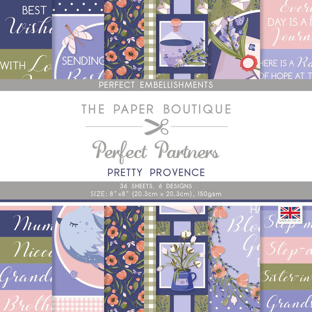 Paper Boutique Perfect Partners-Pretty Provence-Embellishments, Multicoloured, 8 x 8 inches