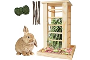 kathson Rabbit Wooden Hay Feeder,Wooden Rabbit Hay Rack Less Wasted Guinea Pig Hay Holder Wood Small Animal Hay Feeder Self Standing Cage Accessories for Chinchillas Hamsters Bunny
