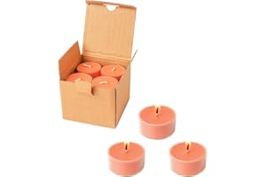 MUUFAZA 12 Unscented Natural Soy Tealight Candles in Clear Cups, 5H Long Clean Burning, Hand-Poured Orange Mini Tea Candle Set for Parties, Spa, Meditation, Gift, Holiday, Emergency, Home Decor