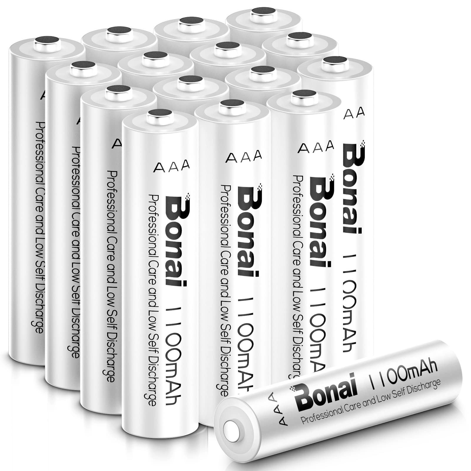 BONAI Akku AAA 1100mAh 16 Stück Wiederaufladbare Batterien hohe Kapazität 1,2V Micro AAA Accu NI-MH Aufladbare Akkubatterien HR03 Rechargeable Battery geringe Selbstentladung