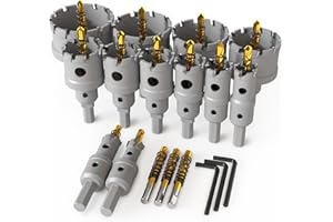 METOTY 18 PCS（9/16'' to 2-3/8''） Hole Saw for Metal,Tungsten Carbide Tipped Hole Saw Set - Heavy Duty Cutter for Metal, Steel, Iron, Wood, etc