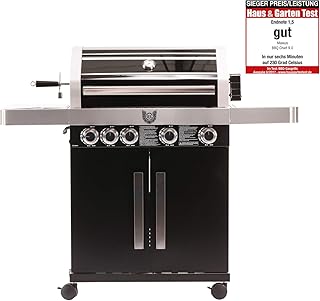MAXXUS Gasgrill BBQ Chief 9.0 - Grillwagen in attraktivem Design -  4 Edelstahl-Brenner, 1 Seitenbrenner, großer Gusseisen Grillrost und Grillspieß mit Motor