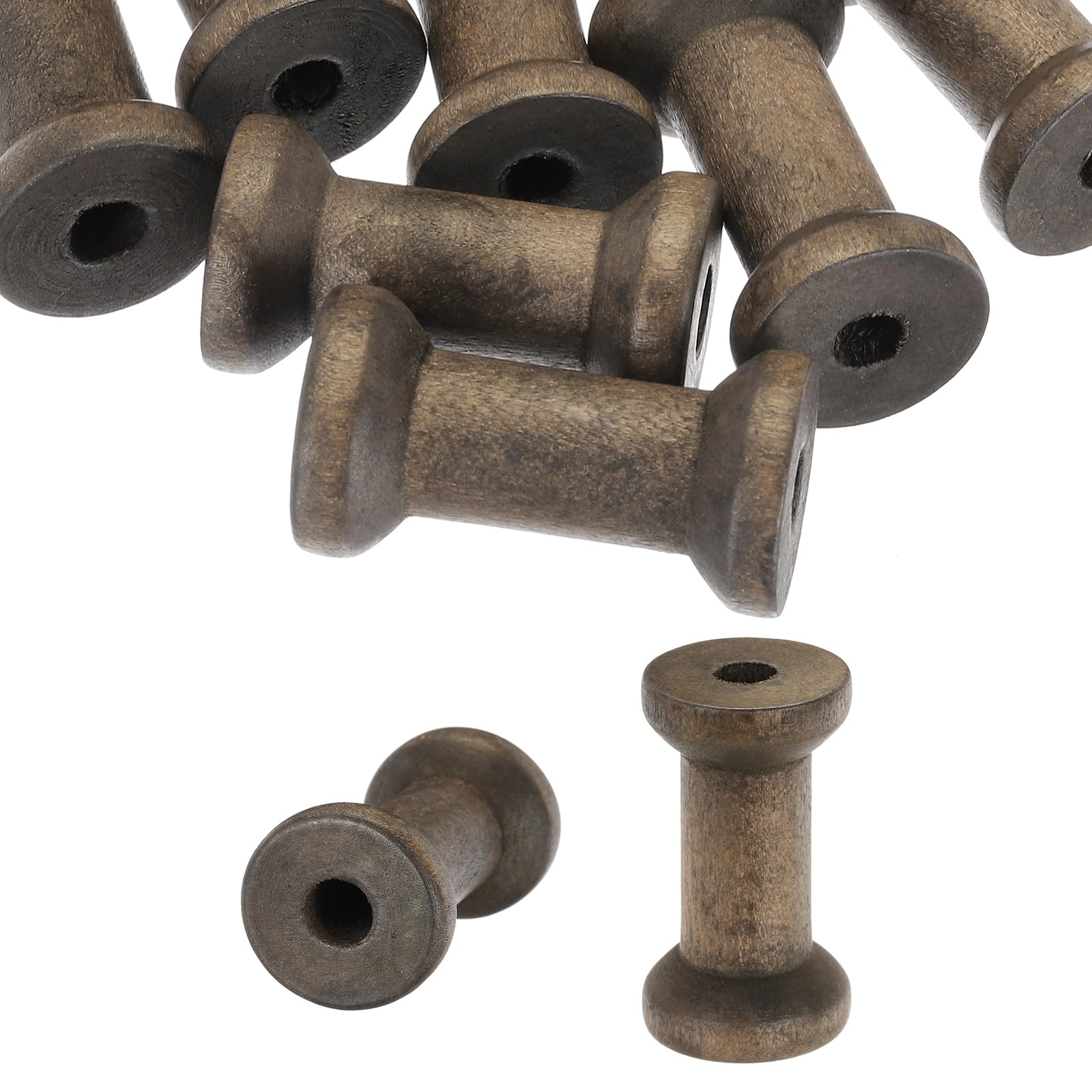 PATIKIL Wooden Empty Spools 1.6" x 0.9", 40Pcs Unfinished Wood Sewing Thread Spool Natural Wire Weaving Bobbins for Crafts Embroidery, Dark Brown