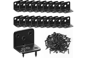 DOUDOULE 18PCS L Bracket Small Shelf Bracket, Heavy Duty L Brackets for Shelves, Premium Corner Bracket Angle Bracket, Black Metal Corner Brace for Wood Furniture Cabinet +108 Screws (1.5x1.1x1.1 inch)