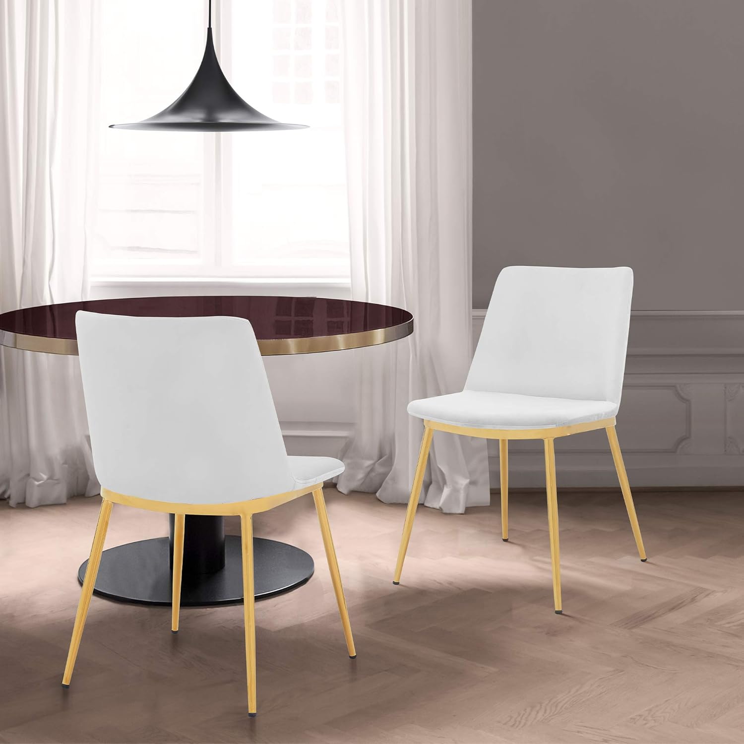Armen Living Messina Modern Velvet and Gold Metal Leg Dining Room Chairs - Set of 2, White Grey - Chairs