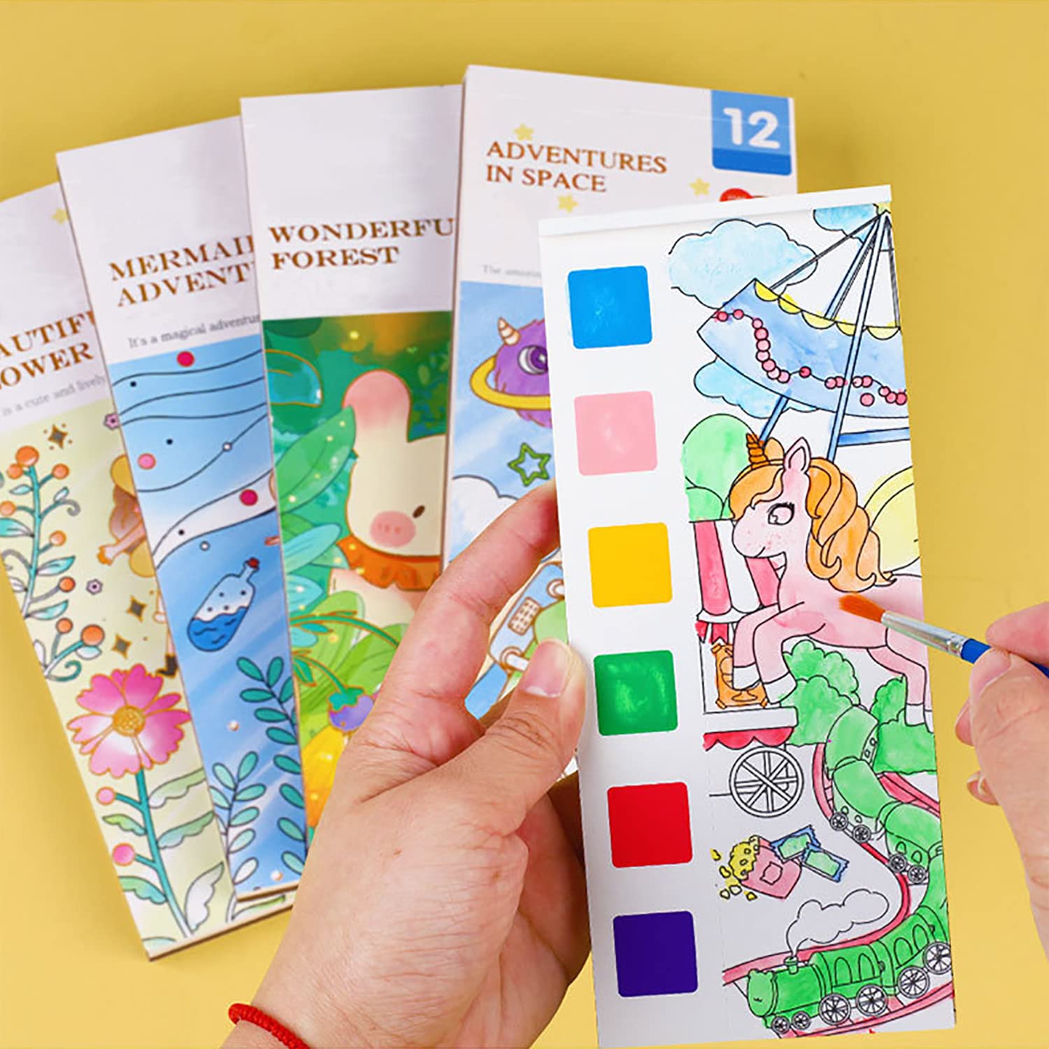 VERENIX 5 Pack Pocket Watercolor Painting Book Set Valentine Day Gift Watercolor Paint Book Travel Pocket Watercolor Kit, Pocket Hand Book Stocking Goodie Bag Stuffer Gifts for Kids