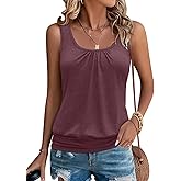 Micticsi Womens Banded Bottom Scoop Neck Tank Tops Pleated Loose Fit Sleeveless Tops Summer Outfits