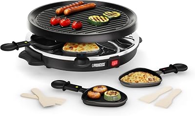 6 Party Grill raclette 162725, 800 W, 6 Persone, Forma rotonda intelligente, Nero