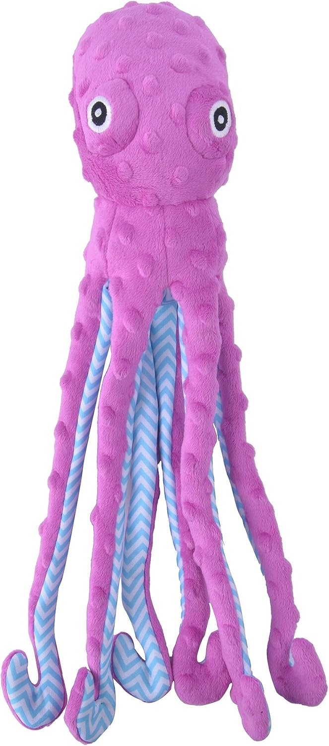 EXPAWLORER Best Squeaky Dog Plush Toys Pet Puppy Soft Treat Chew Toy Interactive for Small to Medium Breeds Dogs Cats Playing Octopus Design 17"