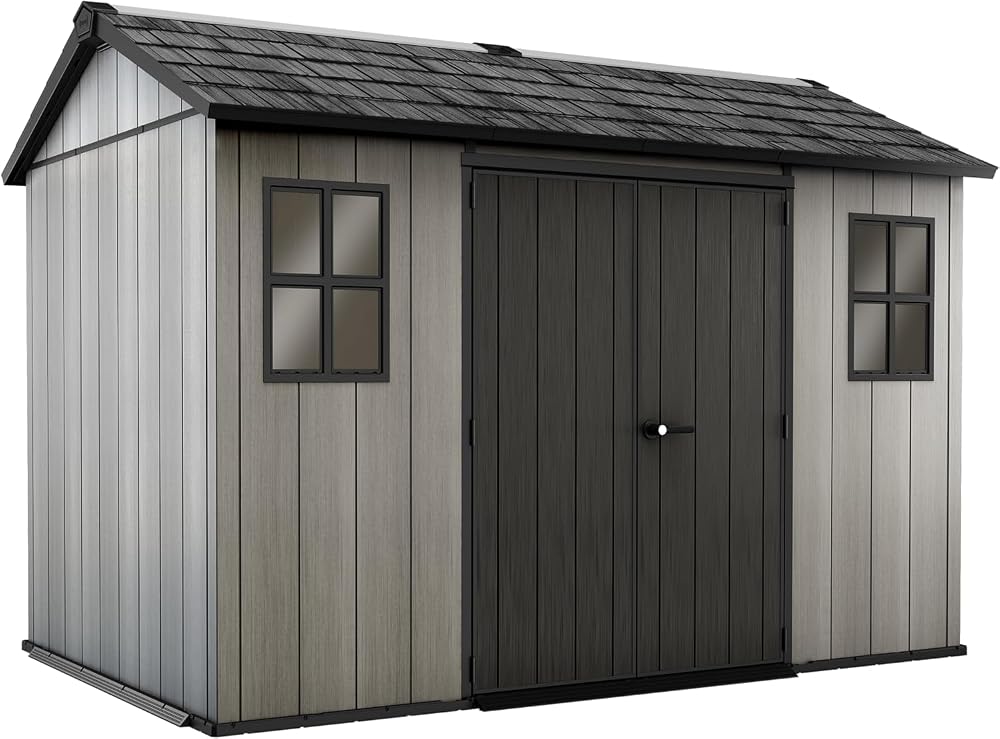 Keter Oakland 11ft x 7.5ft Garden Shed Graphite Durable Resin Outdoor Storage
