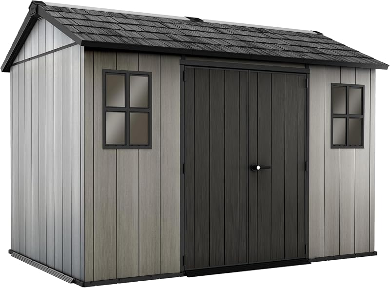 Keter Oakland 11ft x 7.5ft Garden Shed Graphite Durable Resin Outdoor Storage