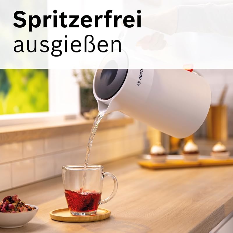 kabelloser Wasserkocher MyMoment TWK2M161, Abschaltautomatik, Überhitzungsschutz, Tassenanzeige, entnehmbarer Kalkfilter, Trockengehschutz, Dampfstopp-Automatik, 1,7 L, 2400 W, Weiß matt