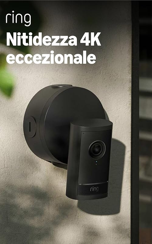 Outdoor Camera 4K Pro, Videocamera esterna Power over Ethernet (ultimo modello), Videocamera di sicurezza, Retinal 4K, zoom avanzato 10x, Prova gratuita di 30 giorni piano d'abbonamento Ring