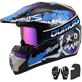 OUMURS DOT Adult ATV Dirt Bike Helmet with Goggles Gloves & Mask Adjustable Sun Visor Motorcycle Adult Helmet Off-Road Motocross Downhill Moped MX for Unisex-Adult OUMURS 125A-Matte Black