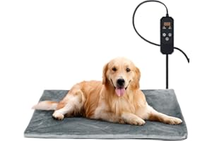 Niubya Pet Heating Pad for Dogs and Cats, Adjustable Temperature and Waterproof Pet Heated Mat with Timer, Electric Heating Pet Bed with Chew Resistant Cord and Soft Washable Cover, 35"x24"