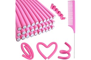 30PCS 9.45" Flexi Rods Curlers Set for Short and Long Hair, No Heat Foam Rollers with Steel Comb Buytta
