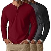 August Alley 3 Pack Men's Big and Tall Long Sleeve Henley Shirts, Crew Neck Button Casual Soft Basic Tee Tops
