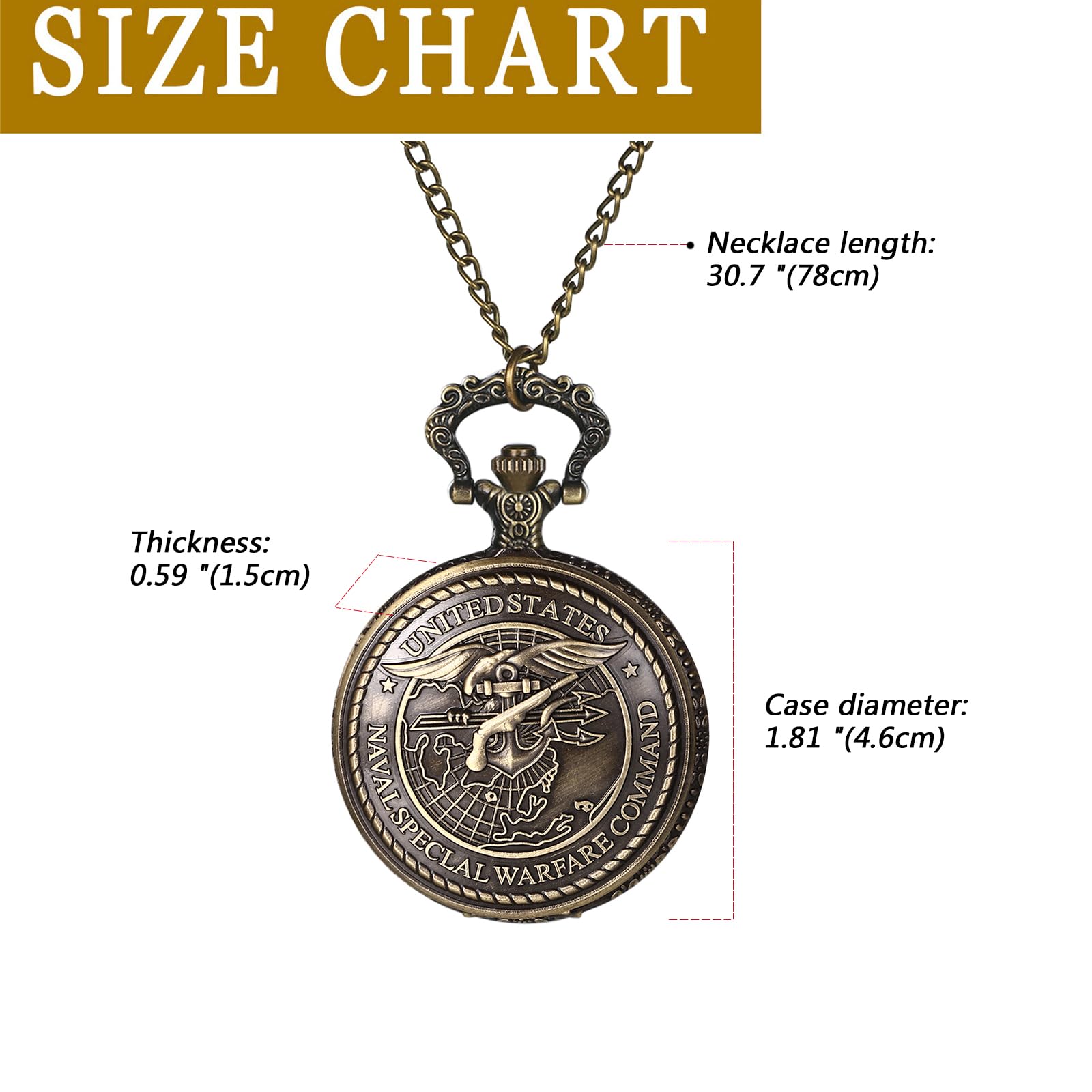 JewelryWe Bronze Retro Pocket Watch Men's United States Marine Corps Veterans Quartz Watch