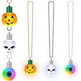 3PCS Halloween Necklace, Glow Party Favors for Trick or Treat Party Decor | Halloween Light up Skulls Pumpkins Necklaces with 3D Blub Pendant, Glow in Dark Party Favors Supplies, Festival Accessories