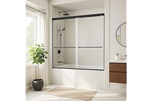 HIGREENA Shower Door 56-60" W x 58" H, Modern Bathtub Sliding Doors, Shower Glass Door with 1/4" (6mm) Thick Tempered Glass, Matte Black
