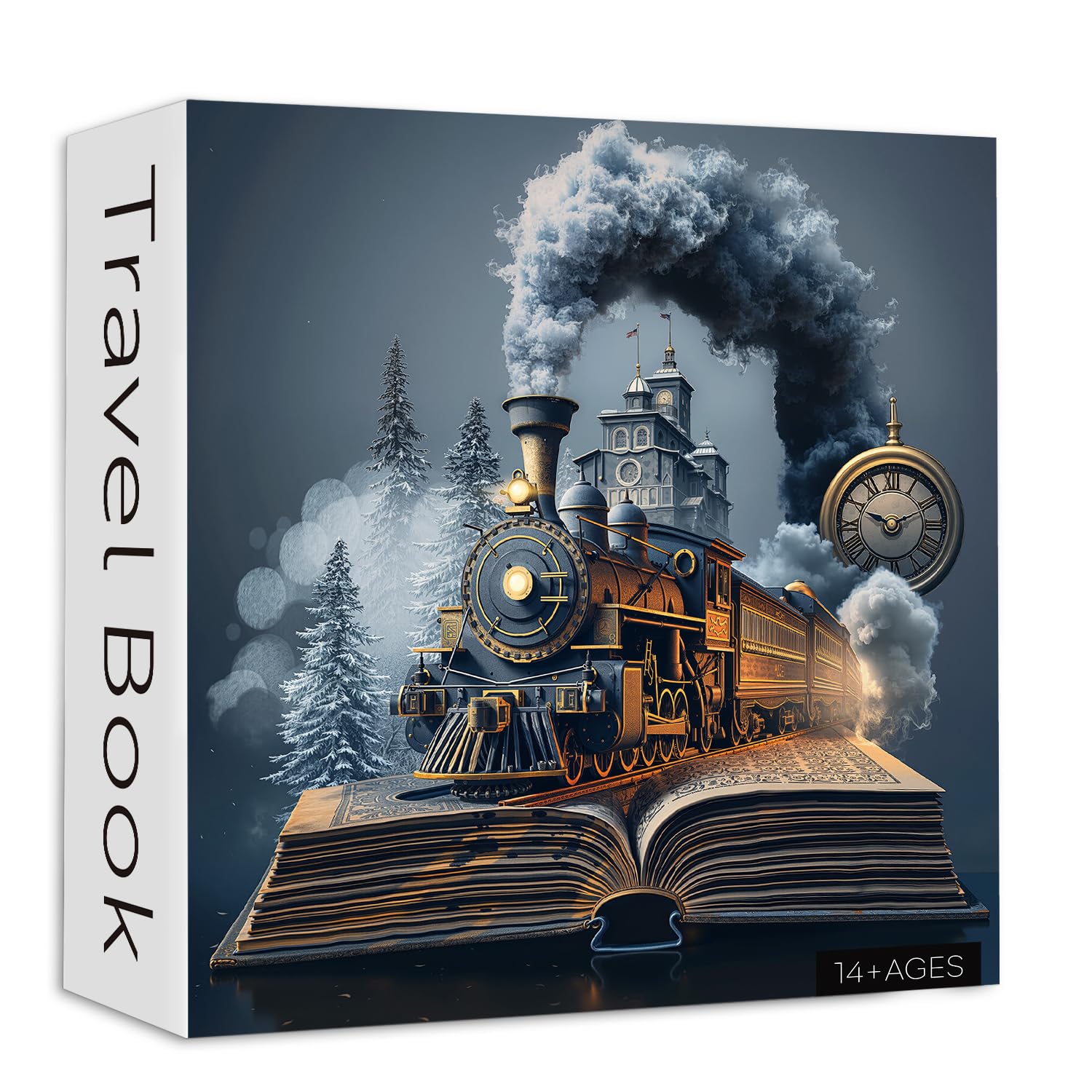 Photo 1 of PICKFORU Travel Book Puzzles for Adults 1000 Pieces, Vintage Train Clock Jigsaw Puzzle, Challenging Difficult Unique Scene Theme as Wall Decor