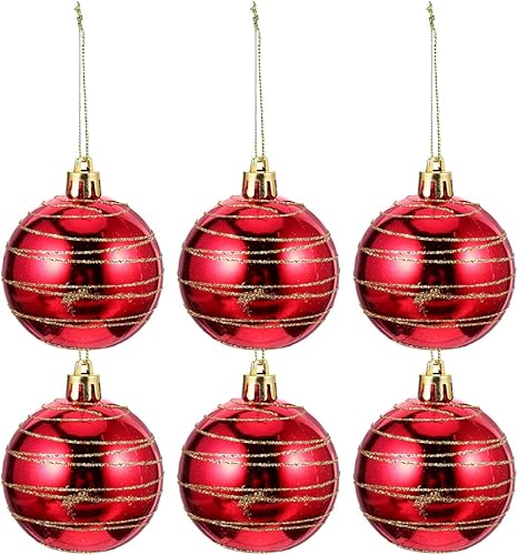 Amazon Co Jp Tomaibaby 6個のクリスマスボールの飾りは 休日の結婚披露宴の装飾のための飛散防止のつまらないもの6cm 赤 ホーム キッチン