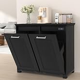 Ymise Tilt Out Trash Can Cabinet, Wooden Trash Cabinet with Deodorising Function, 20 Gallons Freestanding Dog-Proof Garbage B