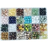 504pcs 8mm Natural Round Stone Beads Gemstone Beading Hole Size 1mm Crystal Energy Stone Healing for Bracelet Necklace Earrings Jewelry Making(24 Colors-1,8mm)