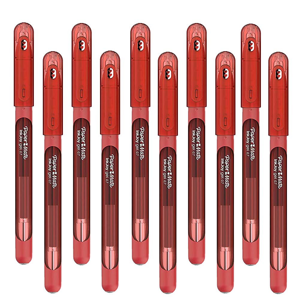 Newell Brands 10x Paper Mate InkJoy Capped Gel Ink Pens Assorted Colours 0.7mm Medium Point Nib Tip Adult Colouring Set (Red)