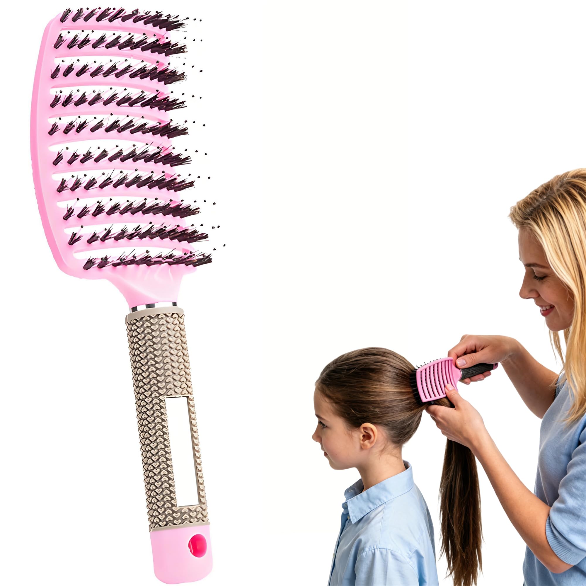 Pop Magic Detangling Hair Brush for Women and Kids, Boar Bristle Paddle Brush for Blow Drying, Wet Hair, Long, Thick, Curly, Afro Hair (Pink)