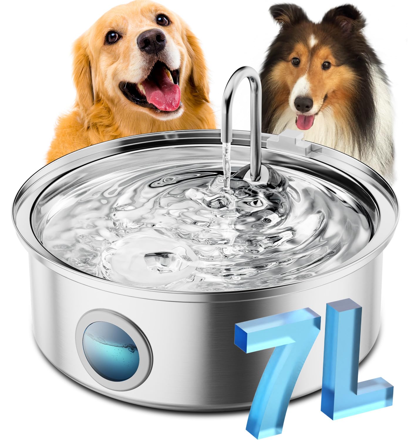 Photo 1 of oneisall Dog Water Fountain, 7L/230oz/1.8G Quiet Dog Fountain Water Bowl, Stainless Steel Dog Water Fountain with Visual Water Level&Triple Filtration for Large Medium Small Breed Dogs Pets