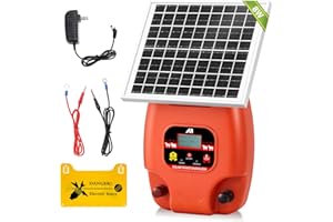 Mxmoonfree Solar Electric Fence Charger with LCD Display, 1 Joule Energy Fence Energizer, 6 Mile Range, 7.8Ah Battery with 8W Solar Panel, Ideal for Livestock, Pets, Poultry, Gardens and Orchards