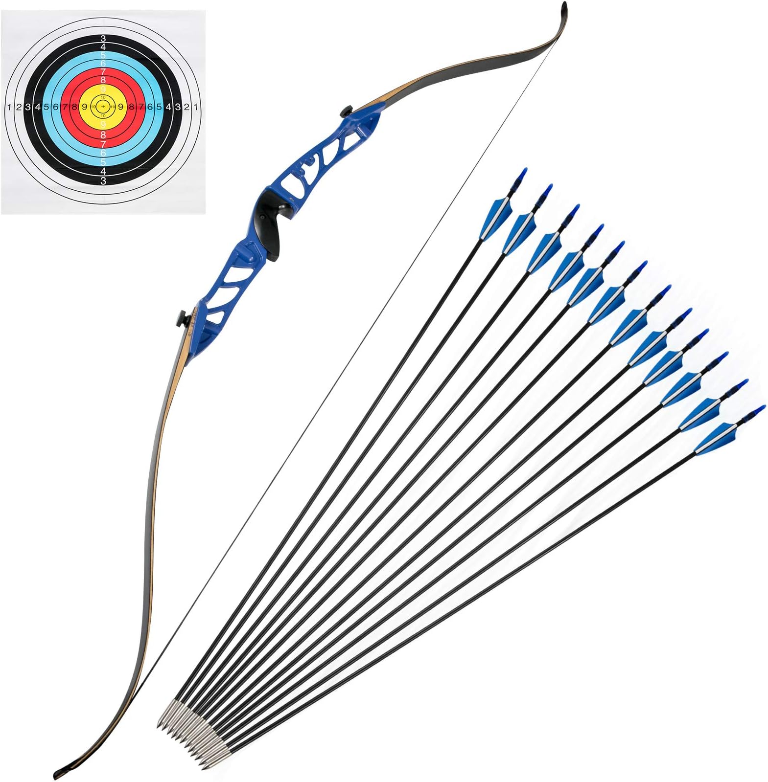 Bkisy Recurve Bow Set 18-38 lbs Archery Bow Aluminum Alloy Takedown Recurve Bow Right Hand Bow with 12 Arrows for Adults Youth Hunting Shooting Practice Competition Blue