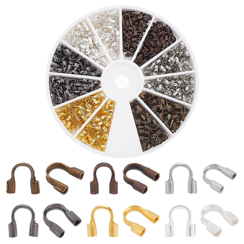 PH PandaHall 540pcs Brass Wire Guardian Wire Protectors for DIY Jewellery Making, 5x4x1mm Hole: 0.5mm, 6 Mixed Colors