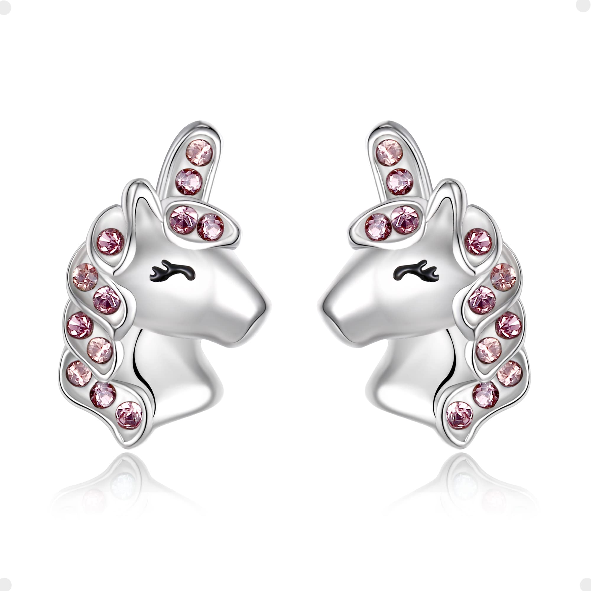 Unicorn Earrings for Girls, 925 Sterling Silver Purple CZ Magical Unicorn Stud Earrings Birthday Gift for Daughter Granddaughter
