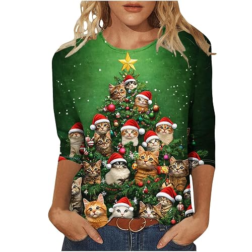 Xmas Jumpers For Women UK Christmas Jumpers Christmas Tshirts Sparkly Tops Ladies Sweatshirts Light Up T Shirt Funny Clothes Xmas Dresses Plus Size Clothing Cotton Outfits