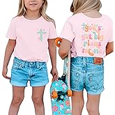 Weetiotio Christian Shirts for Girls Bible Verse God Shirt Kids Graphic Tees Cute Cross Outfits Floral Print Summer Top