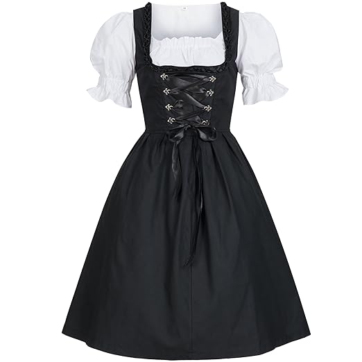 Bongossi-Trade Dirndl 3 TLG.Trachtenkleid Kleid, Bluse, Schürze, Gr. 34-46 schwarz