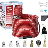 NIFUAL Sewer Jetter Kit for Pressure Washer,50FT 5800PSI Pressure Drain Cleaner 1/4 Inch NPT Corner Rotating and Button Hose Sewer Jetting Nozzle for Homeowners & DIYers (50FT)