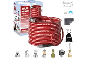 YETIANICAL NIFUAL Sewer Jetter Kit for Pressure Washer,50FT 5800PSI Pressure Drain Cleaner 1/4 Inch NPT Corner Rotating and Button Hose Sewer Jetting Nozzle for Homeowners & DIYers (50FT)