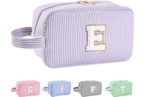 Huifen Personalized Initial Makeup Bag A-Z, Travel Toiletry Bag Preppy Make Up Bags Girls Cute Cosmetic Pouch Makeup Organizer Wedding Birthday Mothers Day Gifts for Women (Purple, E)