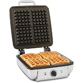 All-Clad Electric Stainless Steel Waffle Maker 4 slice, Digital screen and audible beep alert 7 Browning Levels, Square, Belgium Waffle, Removable Plates, Dishwasher Safe Silver