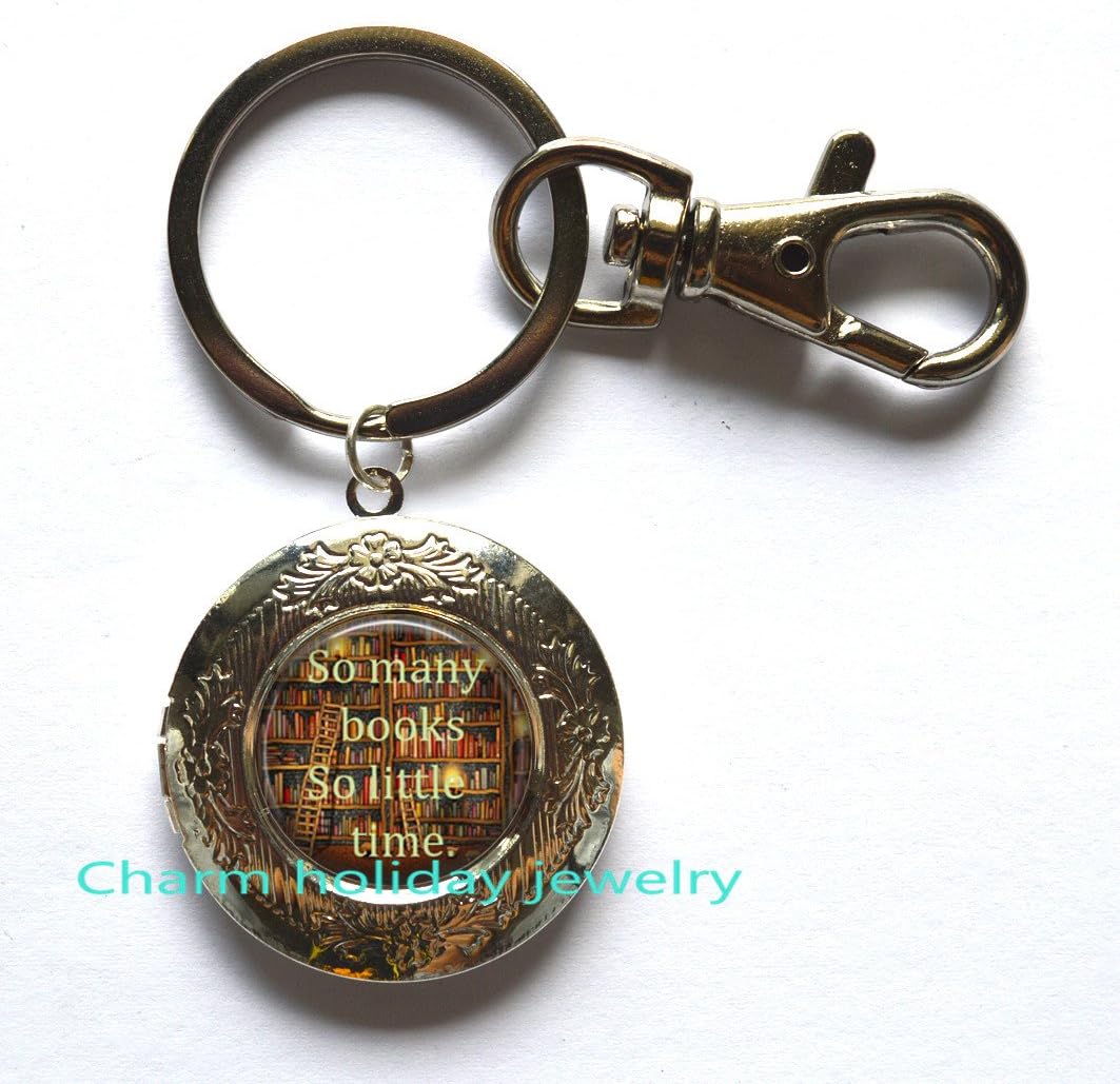 Bookish Locket keychain Bookworm Locket keyring Book jewelry Librarian pendant Bookworm quotation Book lover Locket key chain